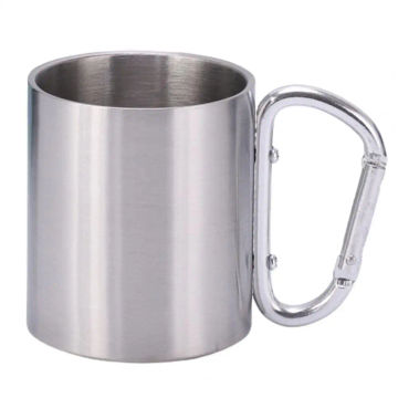 220ml Camping Cup Stainless Steel Double Wall Carabiner Handle Hiking Mug for Outdoor Climbing Backpacking Hiking Portable Cups