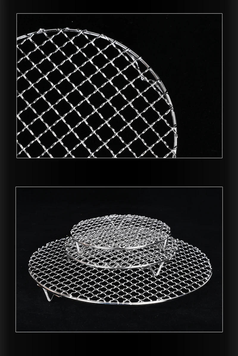 Description Picture 3 of itemBarbecue Grill Meshes 304 Stainless Steel Round Bbq Net With Foot Cooling Rack Steam Baking Rack Camping Outdoor Mesh Wire Net