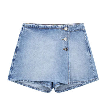 TRAF 2023 Summer Fashion Woman Skirt Shorts With Zipper Buttons Pockets High Waist A-line Denim Shorts Female Casual Skirt