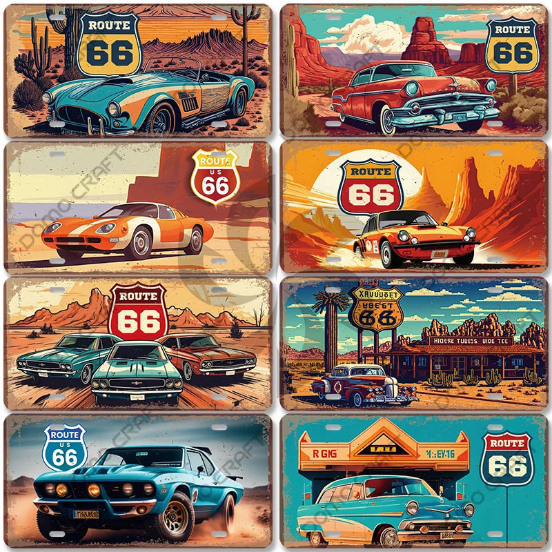 Description Picture 2 of itemRoute 66 License Plate Metal Tin Sign Classic Cars Metal Plaque Wall Art Decor for Garage Car Club Bar Pub Man Cave