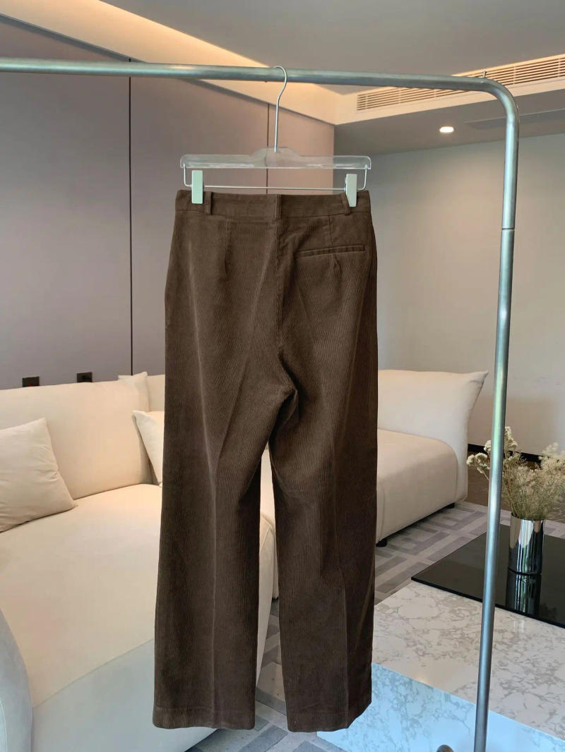 Description Picture 3 of itemStreetwear Women Custom-woven Brown Corduroy Pants Double-pleated Slimming Straight-leg Pants for Woman