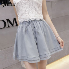 Chiffon Casual Skirt Shorts for Women Summer Black Grey Wide-leg Short Female High Waist Bow Loose Sport Shorts M-5XL