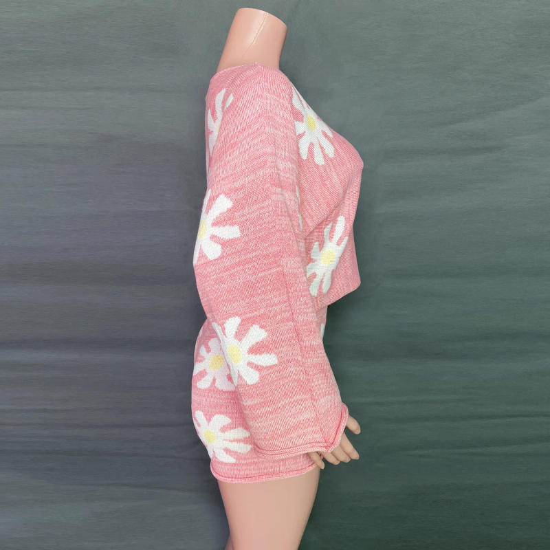 Description Picture 4 of itemNew Explosive Women Fashion Casual Color Flowers Woolen T Pullover  2 Piece Sets Womens Outfits Traf Zara Tenue Libertine Sexy