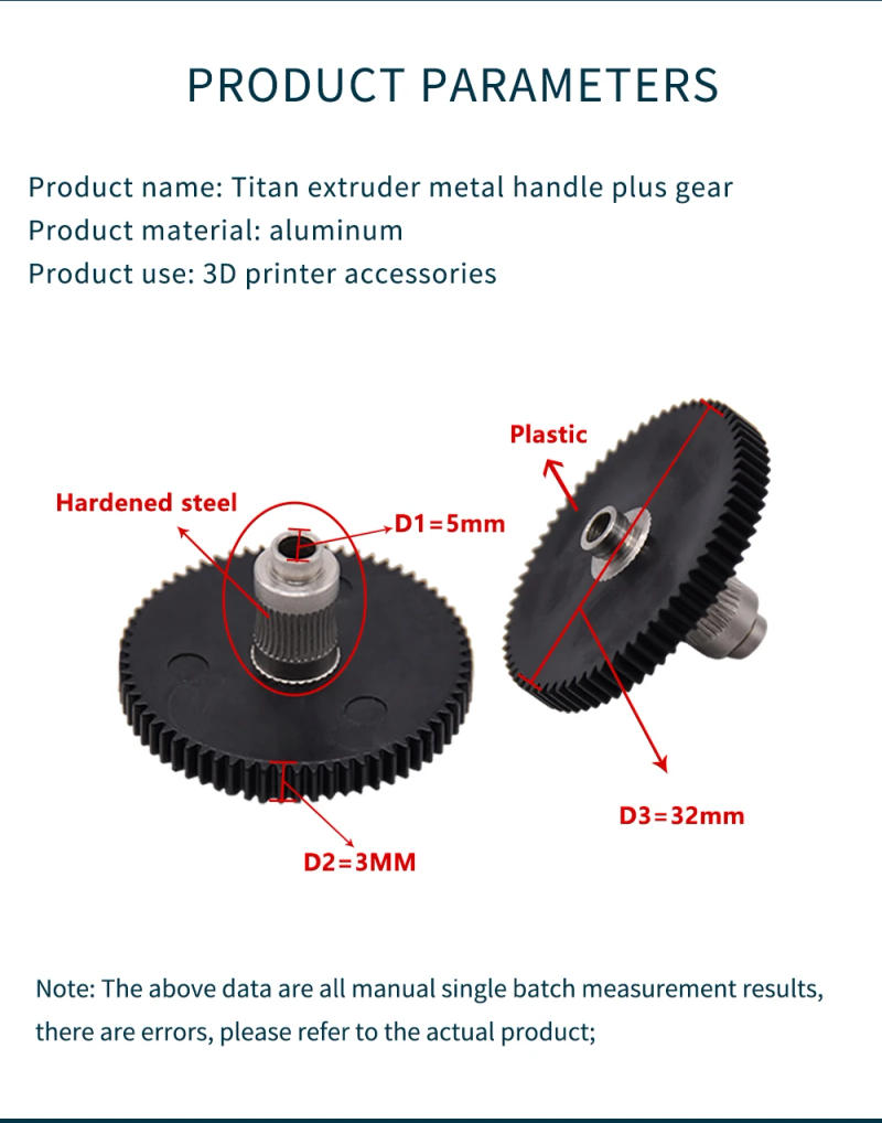 Description Picture 4 of itemUpgraded Titan Aero Metal Extruder Idler Arm CNC Gear with 66 Teeth 1.75mm Prusa i3 Sidewinder X1 X2 Genius Extruder Parts