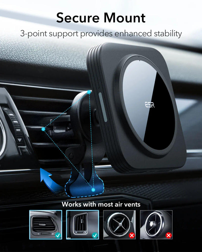 Description Picture 6 of itemESR Magnetic Car Charger for iPhone 15 14 13 12 Pro Max CryoBoost  Cooling for MagSafe Wireless Car Mount Phone Holder Air Vent