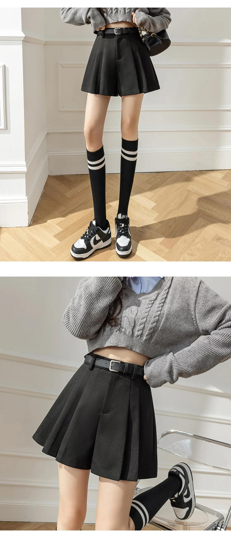 Description Picture 6 of itemFashion High Waist A-line Pleated Shorts Skirts 2023 New Autumn Winter Woolen Shorts Ladies Elegant Wool Culottes Boot Shorts