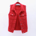 New Denim Women Vest Luxury Pearls Fashion Ripped Autumn Jeans Jacket Sleeveless Loose Short Coat Causal Waistcoats 5XL