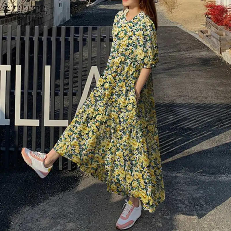Description Picture 4 of itemZANZEA Summer Bohemian Floral Printed Beach Dress Women Short Sleeve Vintage Holiday Long Sundress Robe Femme Casual Vestidos