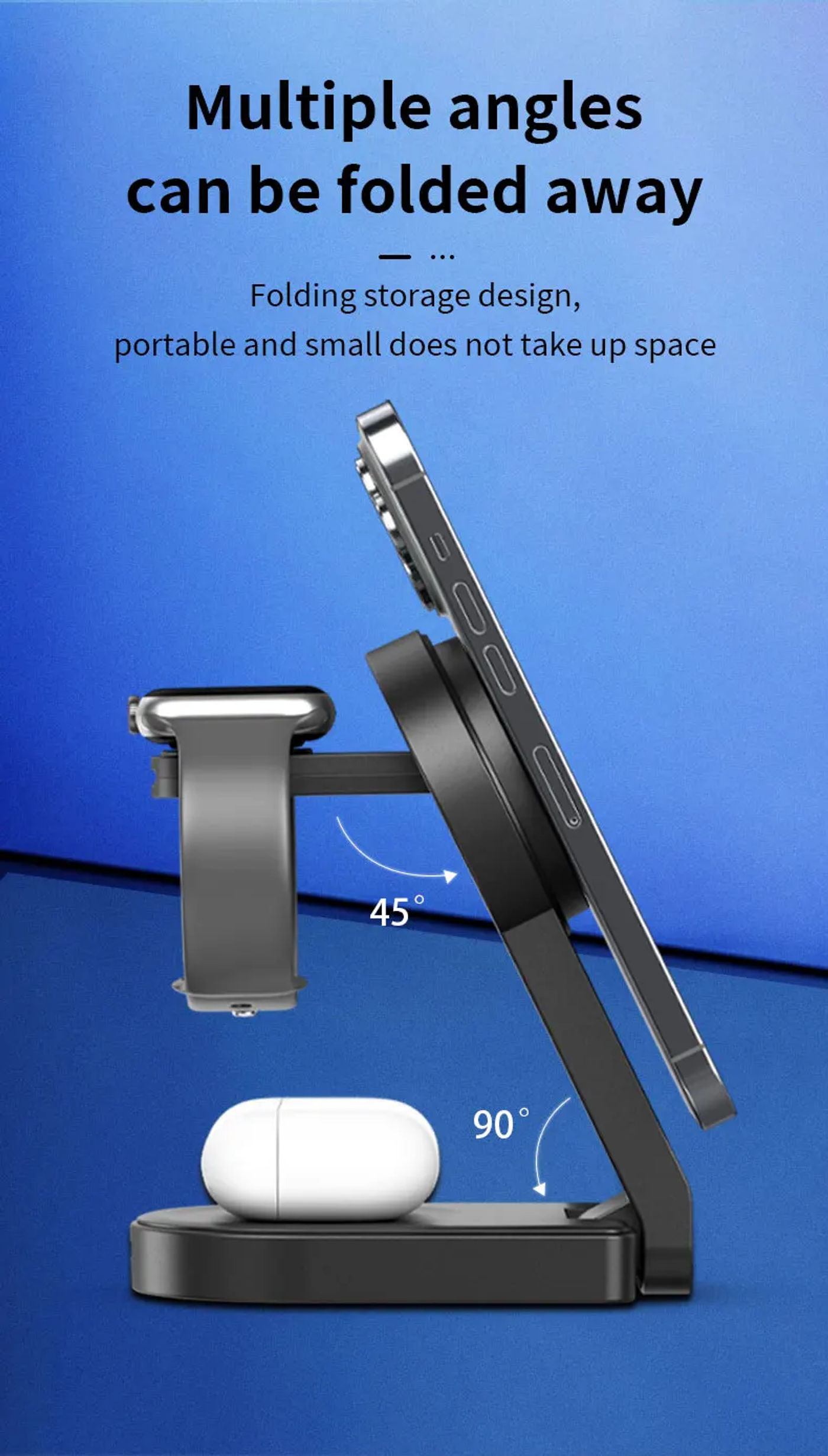 Description Picture 5 of item30W 3 in 1 Magnetic Wireless Charger Stand For iPhone 14 13 12 Pro Max Apple Watch  Airpods Pro Foldable Fast Charging Station