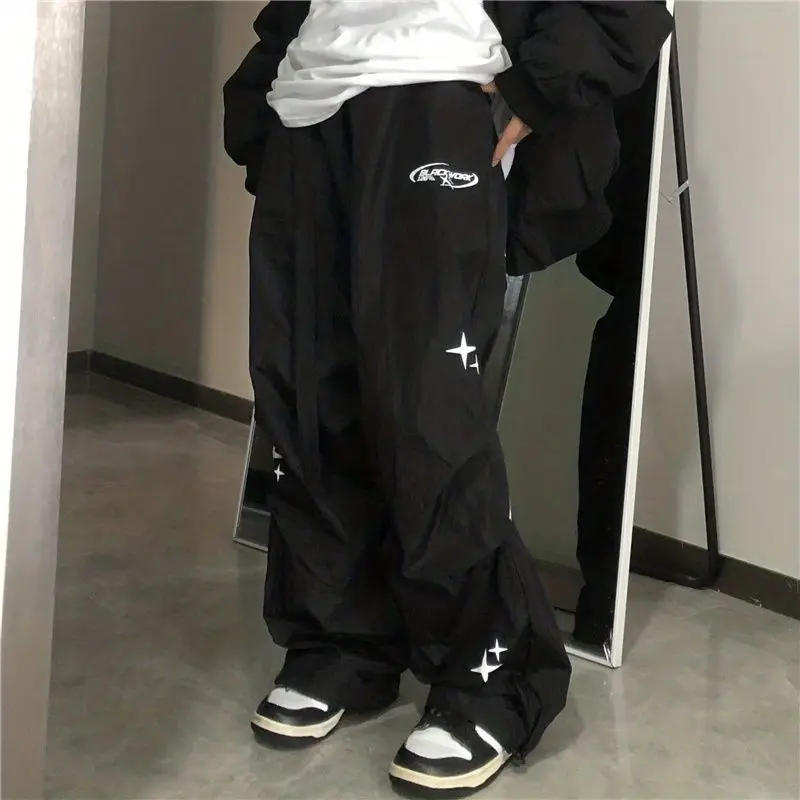 Description Picture 6 of itemHOUZHOU Harajuku Parachute Pants Women Oversized Cyber Y2k Hip Hop Wide Leg Cargo Trousers Baggy Black Joggers Korean Streetwear