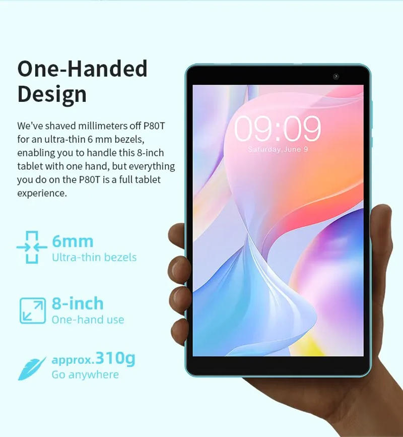 Description Picture 5 of itemTeclast P80T 2023 Tablet (Allwinner A133 1.8GHz Quad-Core/8GB(4GB+4GB) RAM/64GB ROM/8 Inch 1200*800iPS/WiFi 6/BT 5.0/4000mAh