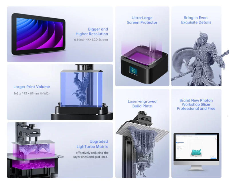 Description Picture 3 of itemANYCUBIC Photon Mono 2 LCD UV Resin 3D Printer High-Speed Printing 6.6'' 4K +Monochrome Screen 165*143*89mm Printing Size