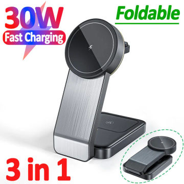 30W 3 in 1 Magnetic Wireless Charger Stand For iPhone 14 13 Pro Max Apple Watch Airpods Pro IWatch Fast Charging Dock Station