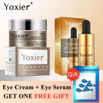 Yoxier Buy Eye Serum 10ml+Eye Cream 30g Get 1 Free Gift Anti-Aging Anti-Puffiness Fine Lines Dark Circle Moisturizing Skin Care