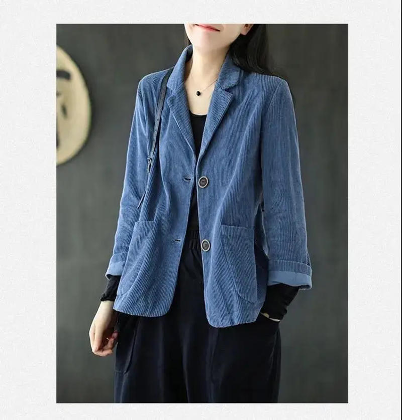 Description Picture 6 of itemBlazers Women Corduroy Jacket Popular Oversized Notched Vintage Pure Harajuku Autumn All-match Retro Outwear Cardigan