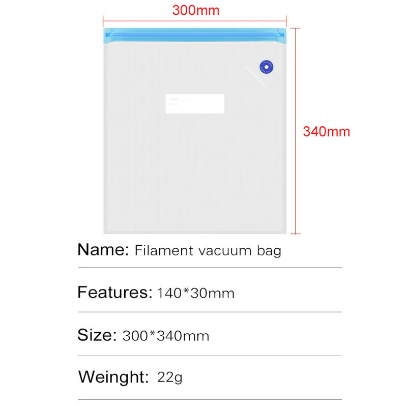 Description Picture 4 of item3D Printer Filament Storage Bag PLA Filament Vacuum Sealed Bags Dryer Safekeep Humidity Resistant Sealing Bags Keep Filament Dry