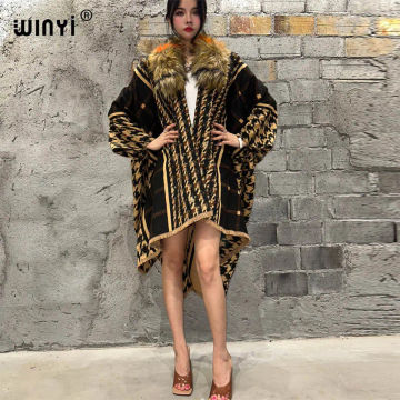 WINYI Winter Fur collar cloak High Quality Christmas poncho Thick Warm Female coat poncho women luxury down coats fashion cape