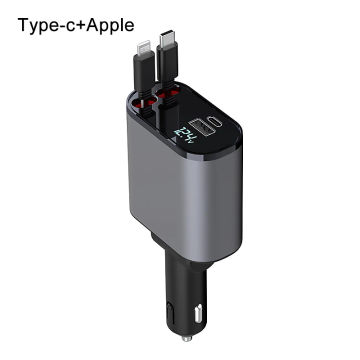 Retractable Car Charger 4 in1 Fast Car Phone Charger 100W USB C Car Charger Adapter (2.6Ft) and 2 USB Ports Car fast Charger