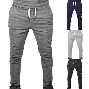 Men Outdoor Sports Sweatpants Running Pants Solid Color Drawstring Long Trousers