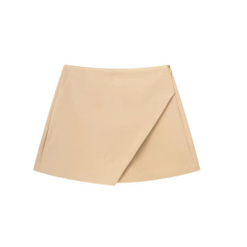 Women 2023 New Chic Fashion Asymmetry Shorts Skirts Vintage High Waist Side Pocket Zipper Female Skorts Mujer