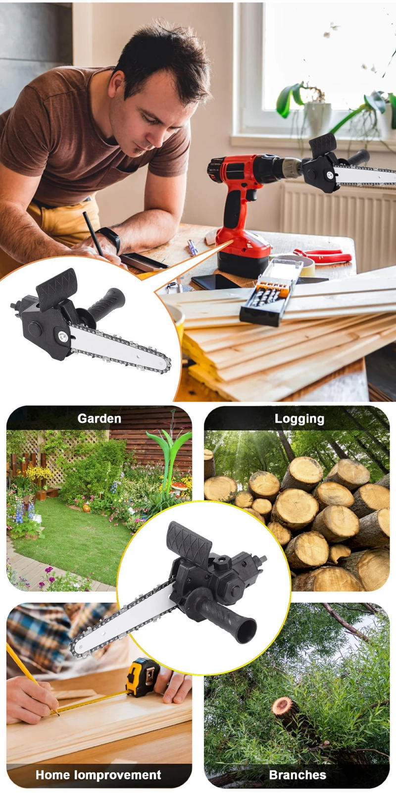 Description Picture 6 of item6-Inch Electric Drill Conversion Electric Chain Saw Adapter Tool, Home Portable Mini Chainsaw,Woodworking Trimming/Cutting Tools