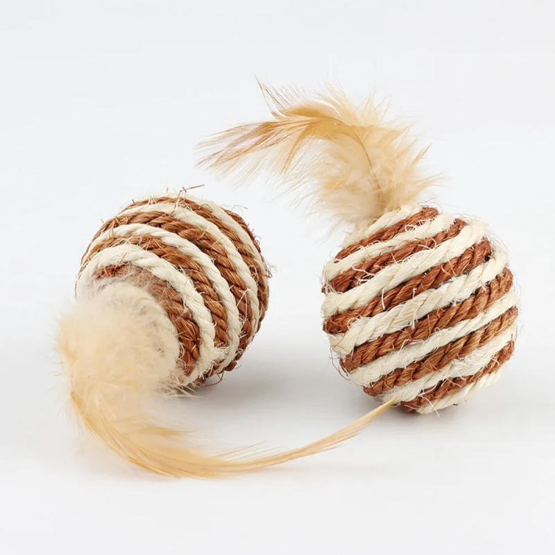 Description Picture 5 of itemSisal Feather Ball Cat Toy Striped Wear-resisting Bite Resistance Kitten Interactive Toys Pet Playing Supplies