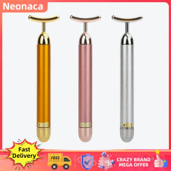 24k Golden Facial Roller Massager T Shape Vibrating Face Lifting Energy Beauty Bar Body Skin Massage Device Face Care Tools