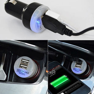 2-Port Universal Dual USB Car Charger Adapter Bullet 5V 2.1A/1A for Smart Phone
