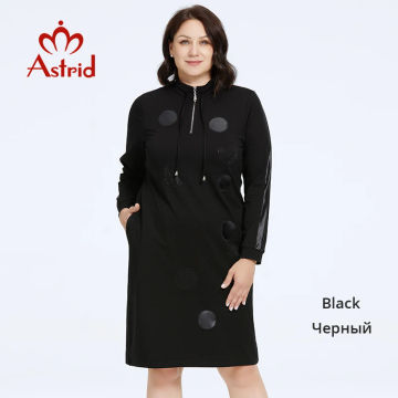 Astrid Women's Dresses 2023 Casual Plus Size Dress Fashion Diamonds Loose Ladies Midi Dresses Long Sleeve Office Female Clothing