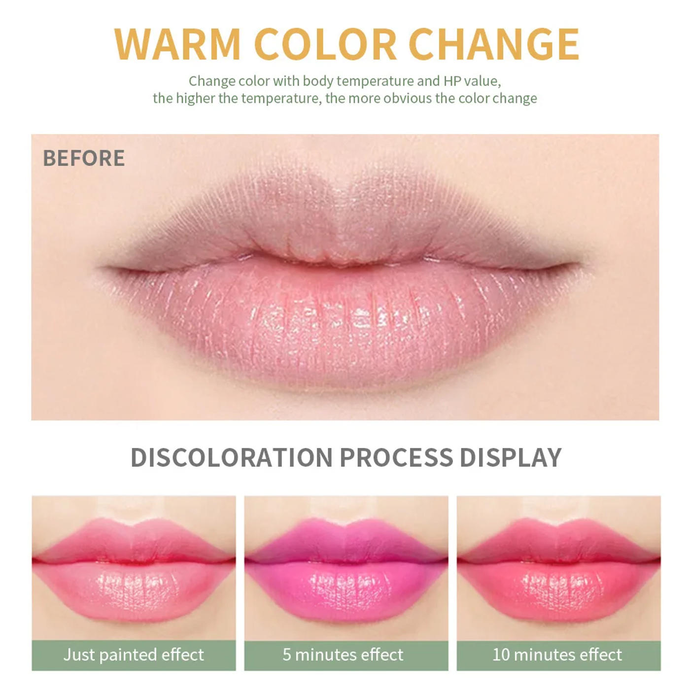 Description Picture 5 of item1PC Aloe Vera Essence Lipstick Color Changing Lip Balm Lipgloss Long Lasting Moisturizing Waterproof Temperature Change Lip Balm