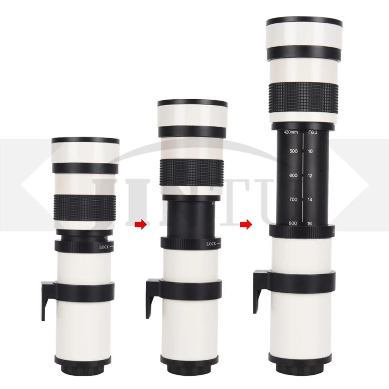 Description Picture 3 of itemJINTU White 420-800mm F/8.3-F16 Manual Focus Telephoto Zoom Lens Telescope +T2 Mount for CANON Full Frame DSLR Digital Camera