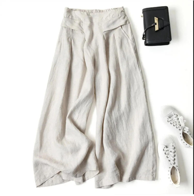Description Picture 6 of itemSpring Autumn Cotton Linen Wide-leg Women's Pants Leisure Fashion Knitted Formal Pants Streetwear Elegant Loose Women Clothes
