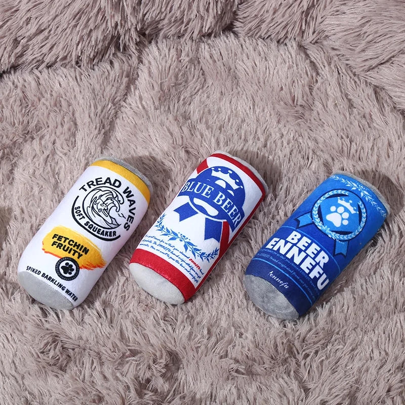 Description Picture 3 of itemPet Dog Toys Plush Filled Wine Bottle Cans Shape Toy Pet Squeaky Bite-Resistant Clean Teeth Chew Toy Dog Supplies Accessories