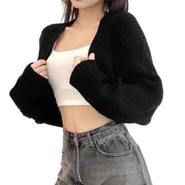 Women's Solid Loose Coat Fashion Sexy Short Knitted Long Sleeve Cardigan Coat