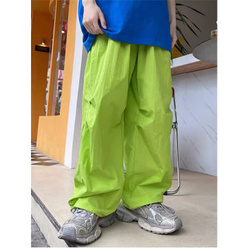 Deeptown Y2K Green Parachute Pants Women Oversized Korean Style Wide Leg Track Trousers Streetwear Harajuku Hip Hop Sweatpants