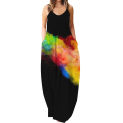 Bufferfly Printed Plus-size Dresses Ladies Sexy Round Neck Vintage Loose Sling Long Dress Sleeveless Pockets Zip Back Dress Robe