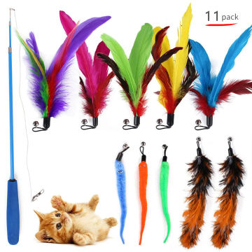 Interactive Cat Feather Toy Feather Soft Ball Teaser Stick Wand Pet Feather Bell Refill Replacement Catcher Product for Kitten