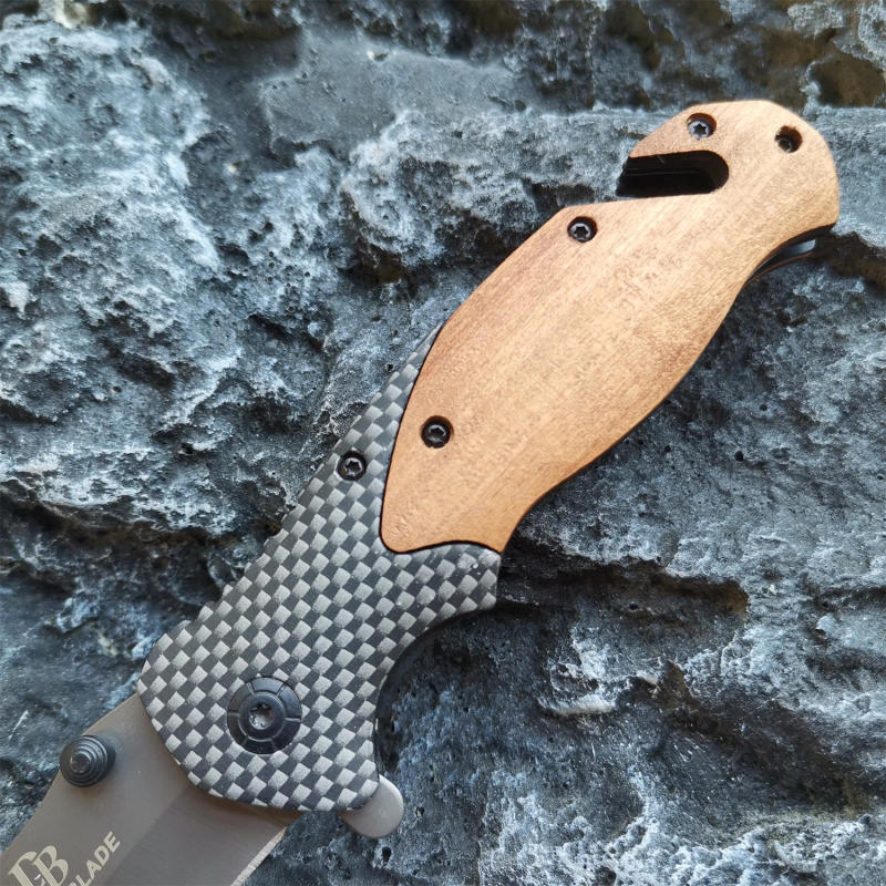 Description Picture 6 of itemWood Handle Ball Bearing Flippers Folding Knife Outdoor Camping Hunting Pocket Tool Fruit Knife