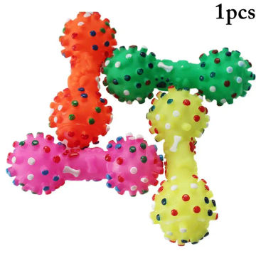 1pc Dumbbell Shape Dog Toy Vinyl Bite Resistant Dumbell Squeaky Toy Dog Interactive Toys Pet Supplies Random Color