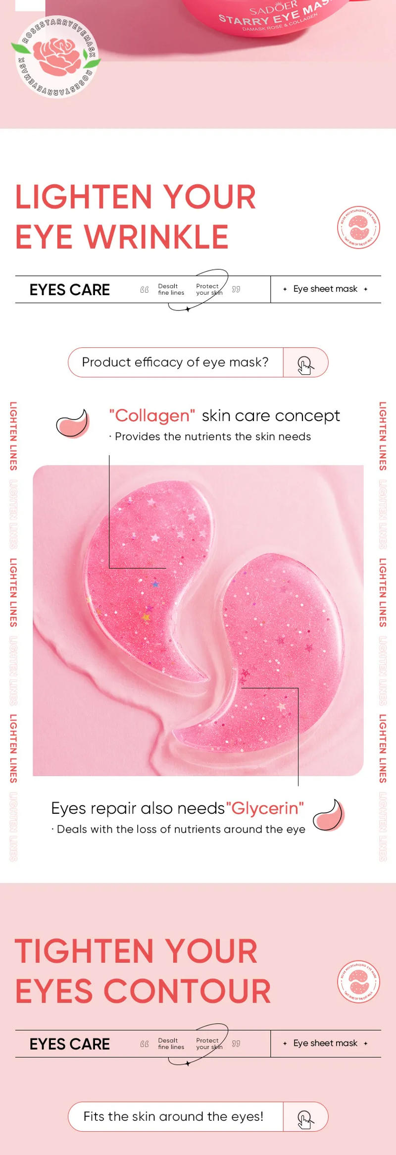 Description Picture 4 of item60pcs/box Starry Rose Collagen Eye Mask Anti Wrinkle Fade Dark Circles Relieve Puffy Eyes Tighten Eye Contour Skin Care Products