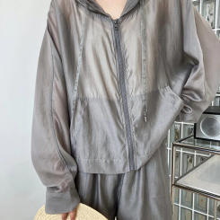 HanOrange Hooded Lyocell Sun Protection Jacket + Shorts Two-piece Set Women Summer Thin Outdoor Sports Leisure Outfit Female