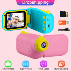 Prograce 12MP Kids Video Camera Toy Children Digital Photo Child Girls Toys Gift for Girl Vlog Mini Kid