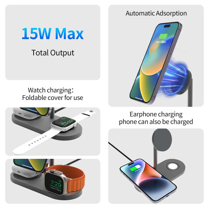 Description Picture 3 of itemKUXIU 3 in 1 Magnetic Wireless Chargers Stand For iPhone 13 14/Airpods Watch/iWatch Headset,Aluminum Alloy Mobile Phone stand