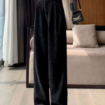 Brown Corduroy Pants Women High Waist Pant Full Length Trousers Straight Black Pant All Match Solid Streetwear Velvet Pant