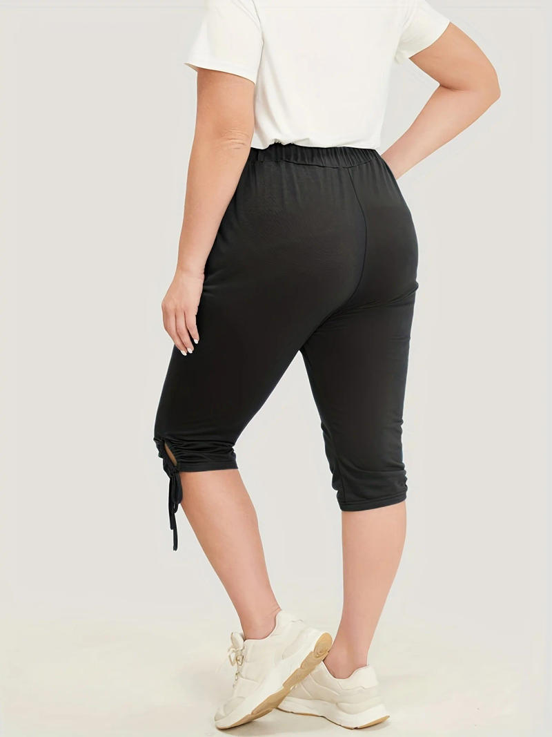 Description Picture 5 of item2023 Summer women plus size High street style pant leg lace-up fashion design solid color medium trousers capri pants