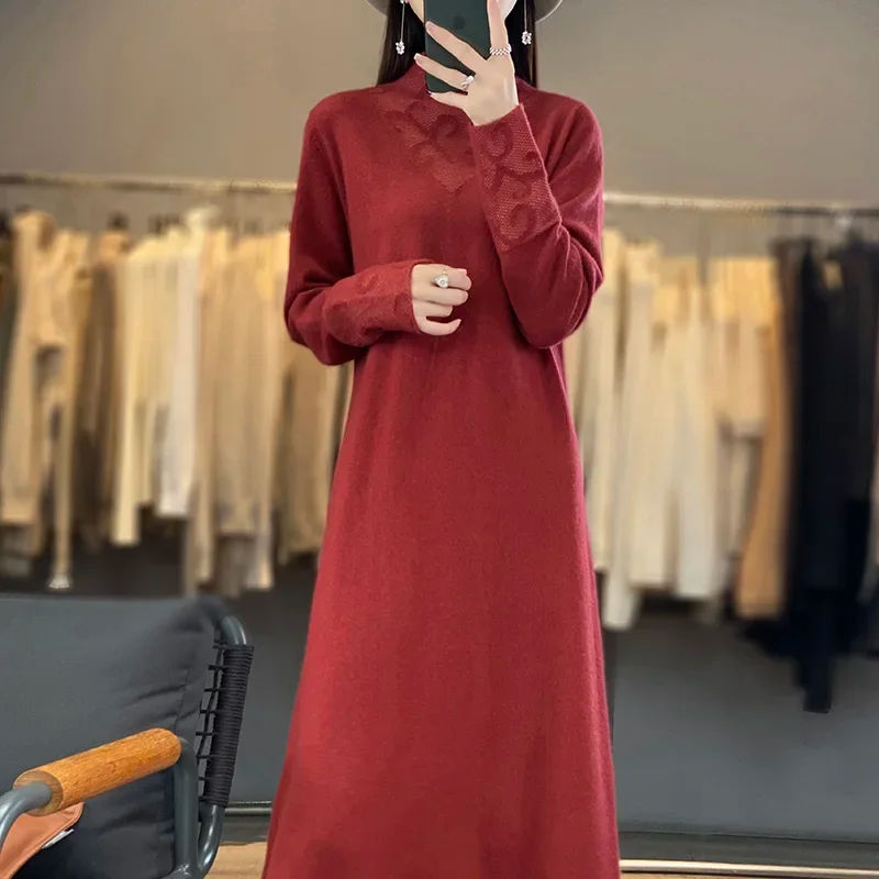 Long cashmere dress women's new