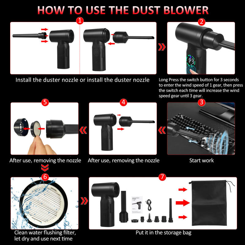 Description Picture 6 of item100W 7500mAh Cordless Air Blower Compressed Air Duster Cleaner With Emergency Light Electric Inflator Cleaning Tools Dust Blower