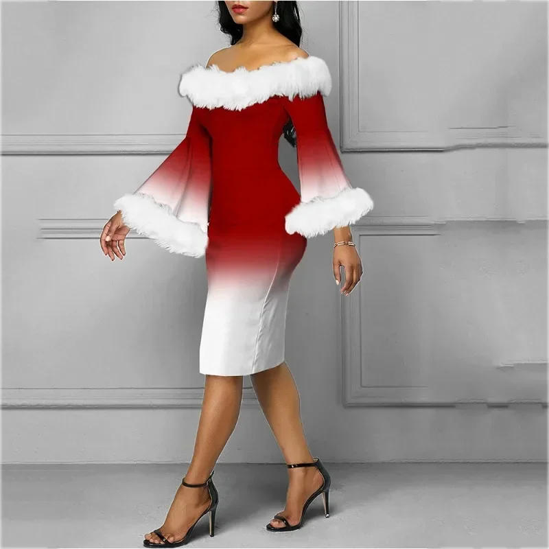 Description Picture 4 of itemChristmas Snowflake Printed Dress Women Clothing Long-sleeved Round Neck Xmas Party Bodycon Dress Elegant Casual Mini Dresses