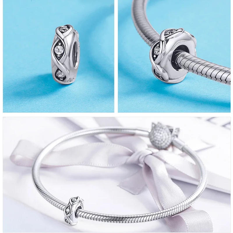 Description Picture 4 of itemBISAER 925 Sterling Silver Spacer Cherry Heart Blue Eye Flower Stopper Beads Charm Fit Charm Bracelet DIY Accessories Jewelry