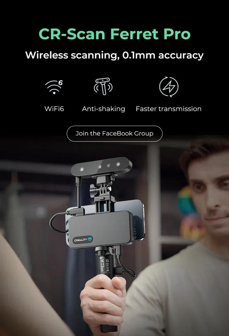 Description Picture 2 of itemCreality CR-Scan Ferret Pro Portable Handheld 3D Scanner Anti-shake Tracking WiFi6 Wireless Scanning 0.1mm Accuracy 24-bit